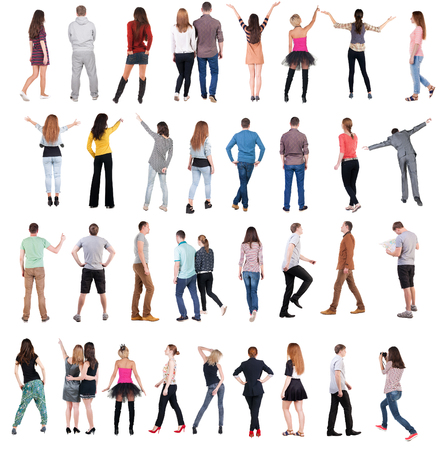 Collection " Back view people ".  Rear view people set.  backside view of person.  Isolated over white background .の写真素材