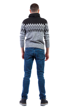 Back view of a stylish man in gray winter sweater. Rear view people collection.  backside view of person.  Isolated over white background.の写真素材