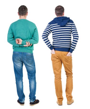 Back view of two man in sweater. Rear view people collection. backside view of person. Isolated over white background.の写真素材