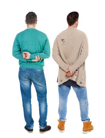 Back view of two man in sweater. Rear view people collection. backside view of person. Isolated over white background.の写真素材