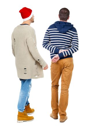 Back view of two man in sweater. Rear view people collection. backside view of person. Isolated over white background.の写真素材