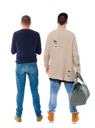 Back view of two man in sweater. Rear view people collection. backside view of person. Isolated over white background.の写真素材