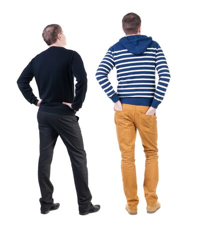 Back view of two man in sweater. Rear view people collection. backside view of person. Isolated over white background.の写真素材