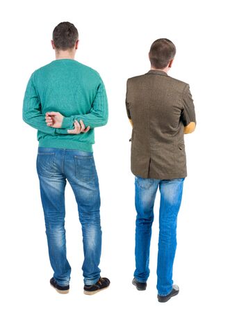 Back view of two man in sweater. Rear view people collection. backside view of person. Isolated over white background.の写真素材