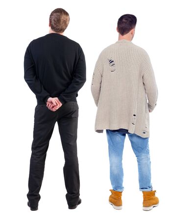 Back view of two man in sweater. Rear view people collection. backside view of person. Isolated over white background.の写真素材