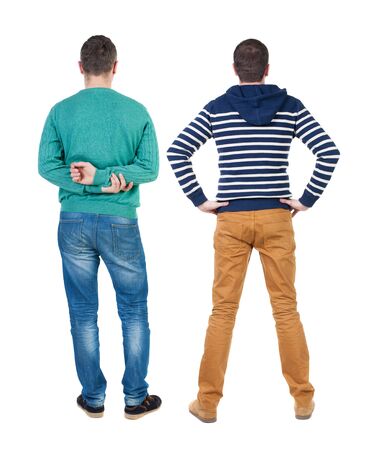 Back view of two man in sweater. Rear view people collection. backside view of person. Isolated over white background.の写真素材