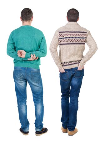 Back view of two man in sweater. Rear view people collection. backside view of person. Isolated over white background.の写真素材