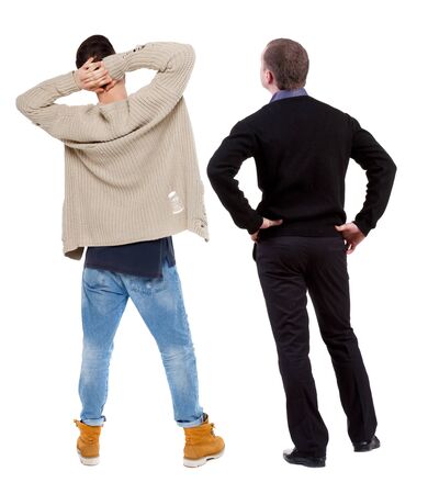 Back view of two man in sweater. Rear view people collection. backside view of person. Isolated over white background.の写真素材