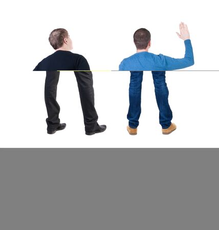 Back view of two man in sweater. Rear view people collection. backside view of person. Isolated over white background.の写真素材