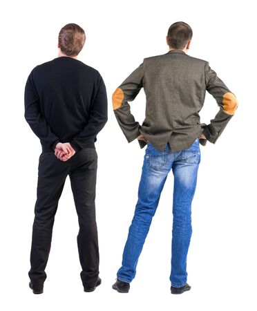 Back view of two man in sweater. Rear view people collection. backside view of person. Isolated over white background.の写真素材