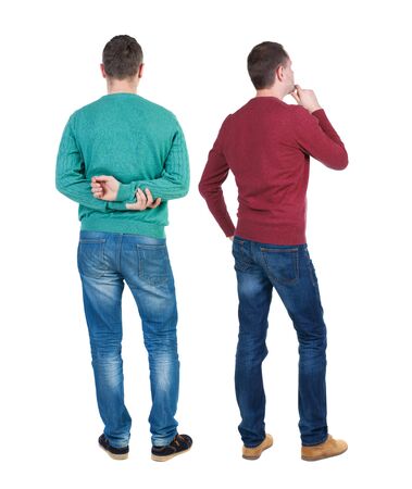 Back view of two man in sweater. Rear view people collection. backside view of person. Isolated over white background.の写真素材