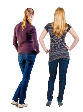 Back view of couple in sweater. beautiful friendly girl and guy together. Rear view people collection. backside view of person. Isolated over white background.の写真素材