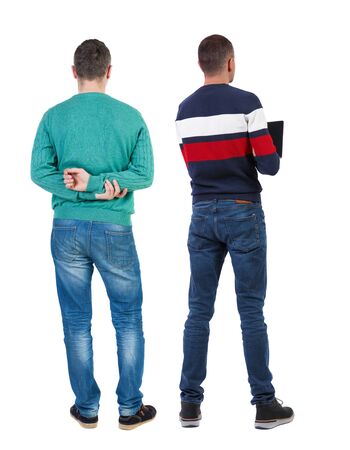 Back view of two man in sweater. Rear view people collection. backside view of person. Isolated over white background.の写真素材
