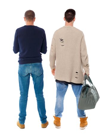 Back view two man in sweater. Rear view people collection. backside view of person. Isolated over white background.の写真素材