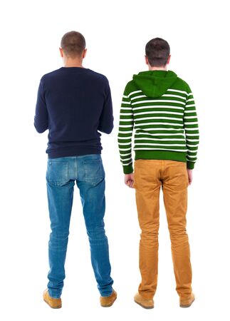 Back view two man in sweater. Rear view people collection. backside view of person. Isolated over white background.の写真素材