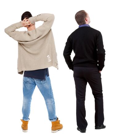 Back view two man in sweater. Rear view people collection. backside view of person. Isolated over white background.の写真素材