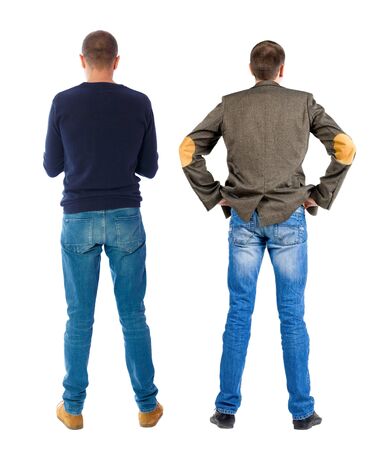 Back view two man in sweater. Rear view people collection. backside view of person. Isolated over white background.の写真素材