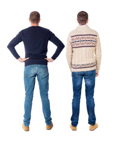 Back view two man in sweater. Rear view people collection. backside view of person. Isolated over white background.の写真素材