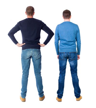 Back view two man in sweater. Rear view people collection. backside view of person. Isolated over white background.の写真素材