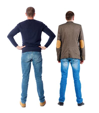 Back view two man in sweater. Rear view people collection. backside view of person. Isolated over white background.の写真素材