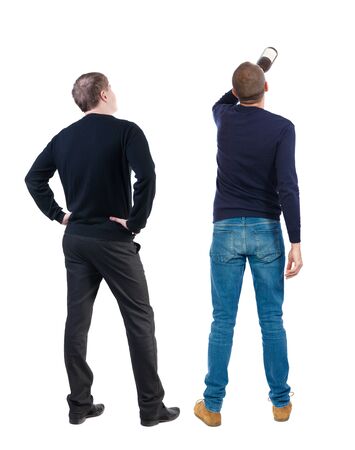 Back view two man in sweater. Rear view people collection. backside view of person. Isolated over white background.の写真素材