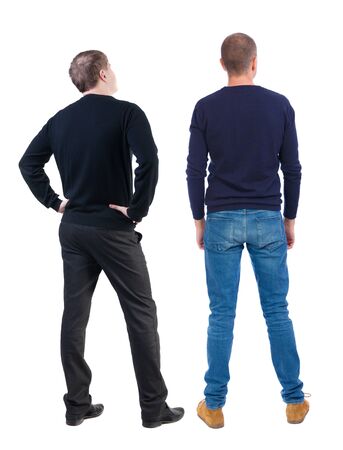 Back view two man in sweater. Rear view people collection. backside view of person. Isolated over white background.の写真素材