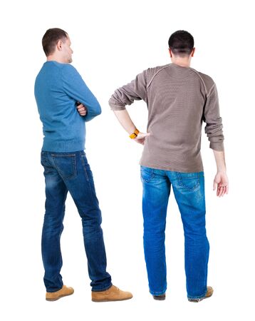 Back view two man in sweater. Rear view people collection. backside view of person. Isolated over white background.の写真素材