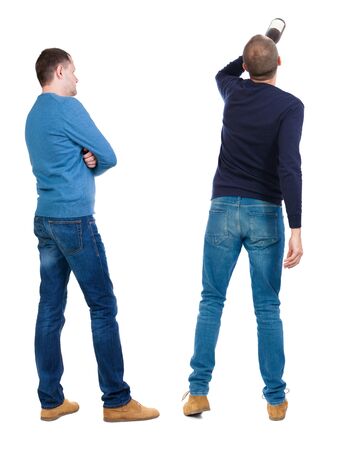 Back view two man in sweater. Rear view people collection. backside view of person. Isolated over white background.の写真素材