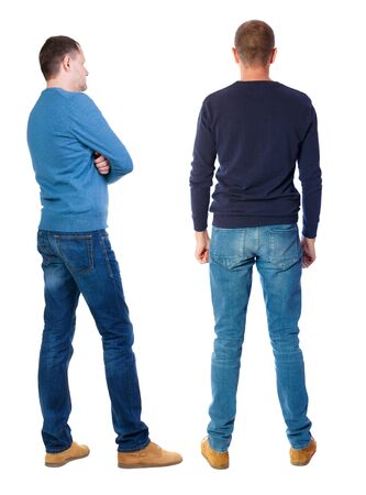 Back view two man in sweater. Rear view people collection. backside view of person. Isolated over white background.の写真素材