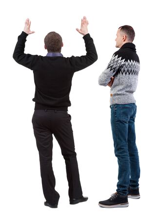Back view two man in sweater. Rear view people collection. backside view of person. Isolated over white background.の写真素材