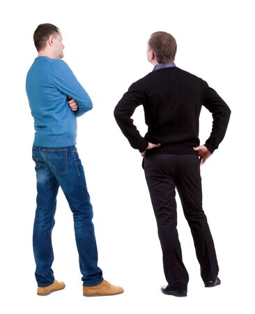 Back view two man in sweater. Rear view people collection. backside view of person. Isolated over white background.の写真素材