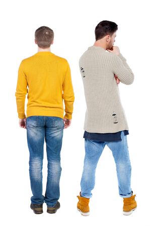 Back view two man in sweater. Rear view people collection. backside view of person. Isolated over white background.の写真素材