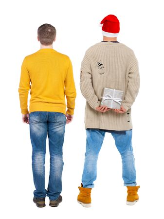 Back view two man in sweater. Rear view people collection. backside view of person. Isolated over white background.の写真素材