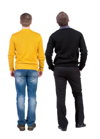 Back view two man in sweater. Rear view people collection. backside view of person. Isolated over white background.の写真素材