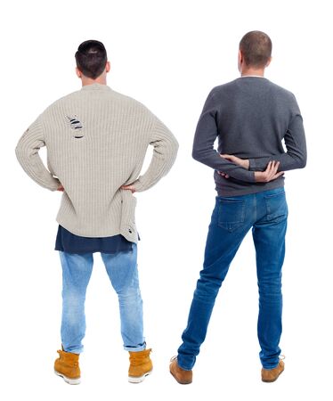 Back view two man in sweater. Rear view people collection. backside view of person. Isolated over white background.の写真素材