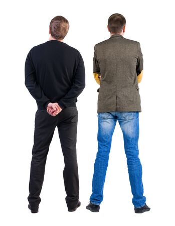 Back view two man in sweater. Rear view people collection. backside view of person. Isolated over white background.の写真素材