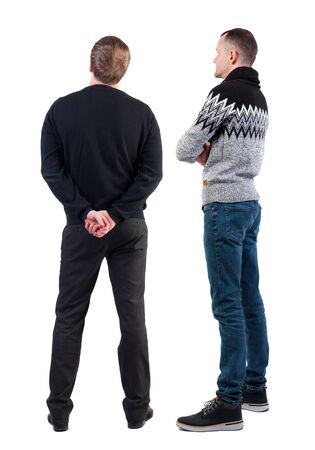 Back view two man in sweater. Rear view people collection. backside view of person. Isolated over white background.の写真素材