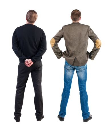 Back view two man in sweater. Rear view people collection. backside view of person. Isolated over white background.の写真素材