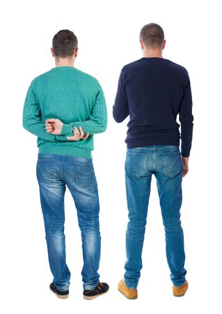 Back view two man in sweater. Rear view people collection. backside view of person. Isolated over white background.の写真素材