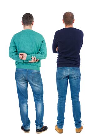 Back view two man in sweater. Rear view people collection. backside view of person. Isolated over white background.の写真素材