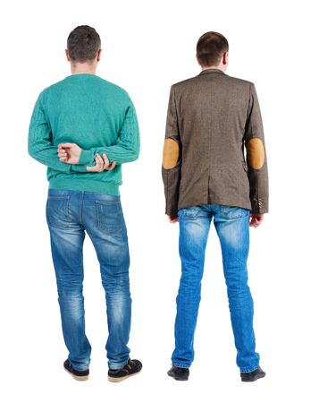 Back view two man in sweater. Rear view people collection. backside view of person. Isolated over white background.の写真素材