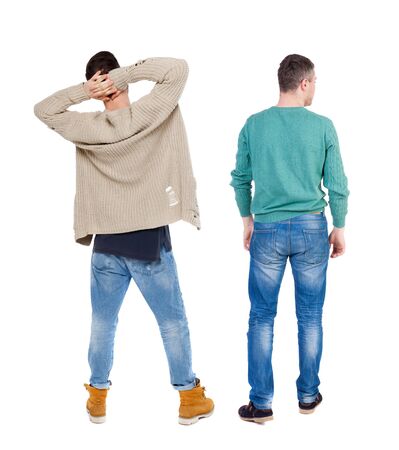 Back view two man in sweater. Rear view people collection. backside view of person. Isolated over white background.の写真素材