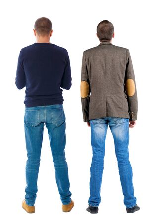 Back view two man in sweater. Rear view people collection. backside view of person. Isolated over white background.の写真素材
