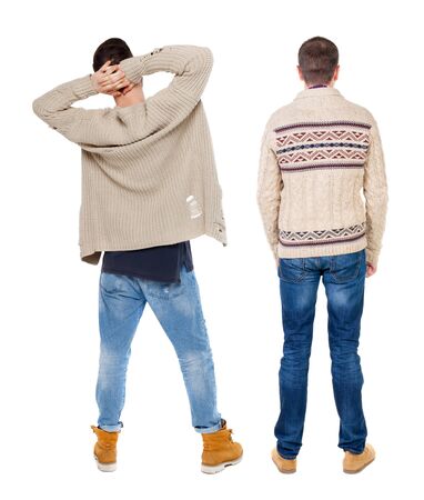 Back view two man in sweater. Rear view people collection. backside view of person. Isolated over white background.の写真素材