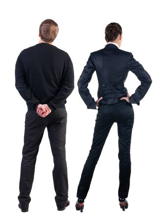 Back view of business woman and business man in suit. Business team. Rear view people collection. backside view of person. Isolated over white background.の写真素材