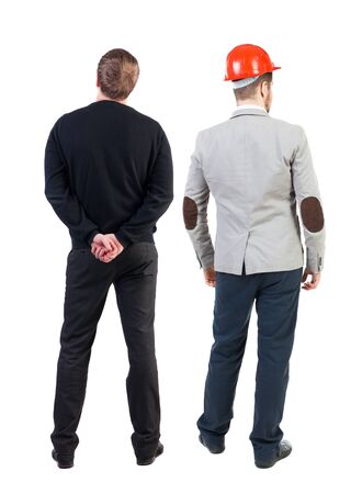 Back view of two business man in suit. Business team. Rear view people collection. backside view of person. Isolated over white background.の写真素材