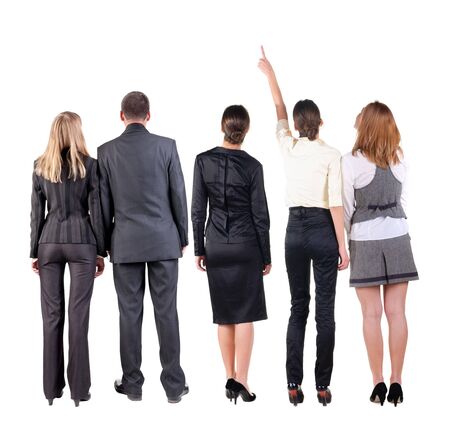 Back view group business people in suit. Business team. Rear view people collection. backside view of person. Isolated over white background.の写真素材
