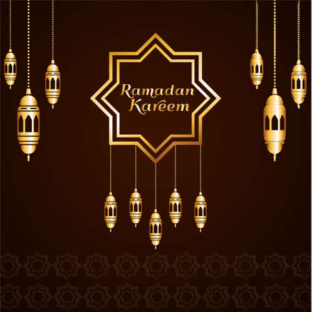 background illustration of ramadhan kareem with lantern. good for banner,social media feed, etc.のイラスト素材