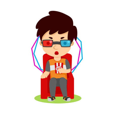 watching 3D movie and eat a popcornのイラスト素材