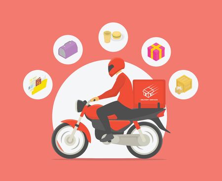 motorbike delivery services with various list of service for business template - vectorのイラスト素材